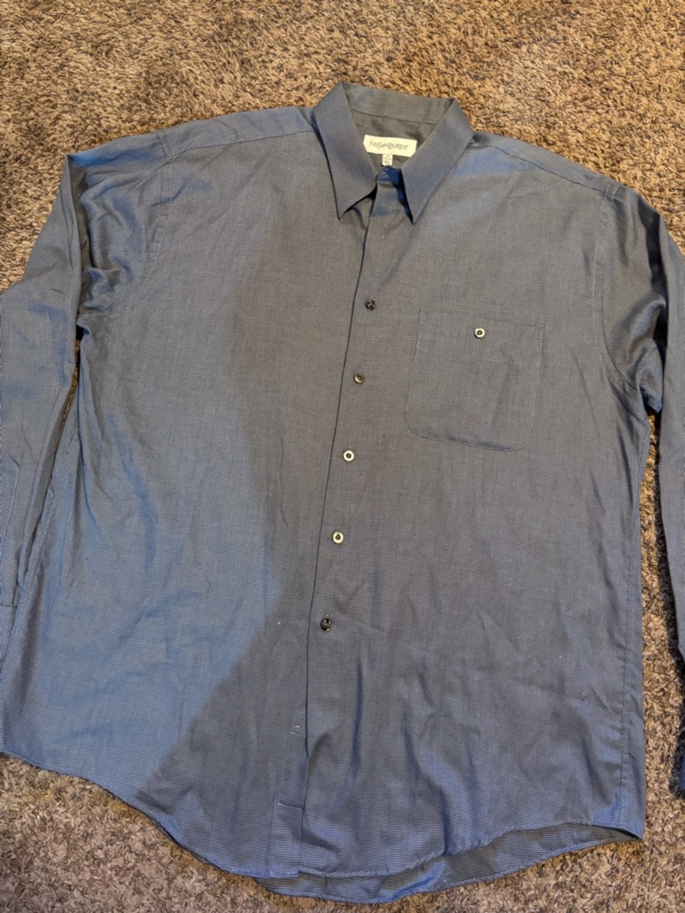 Yves Saint Laurent Men's Navy Textured Button-Up Dress Shirt